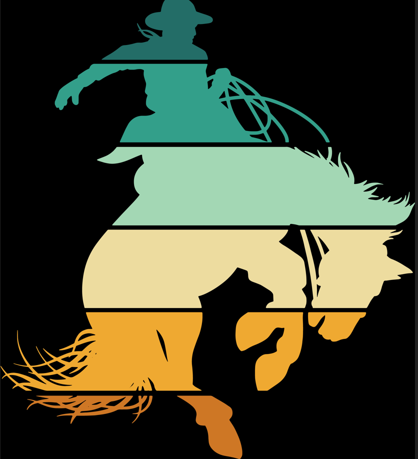 Stay Rank Retro Bronc Rider Aqua and Tan